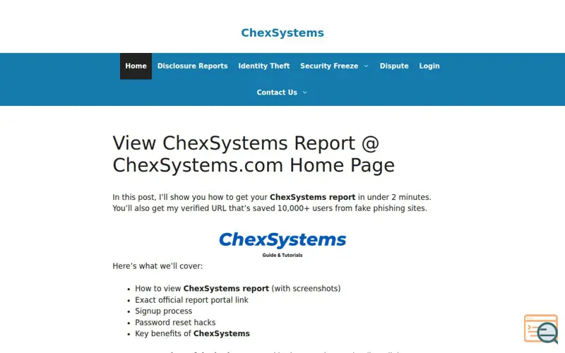 Screenshot of ChexSystems