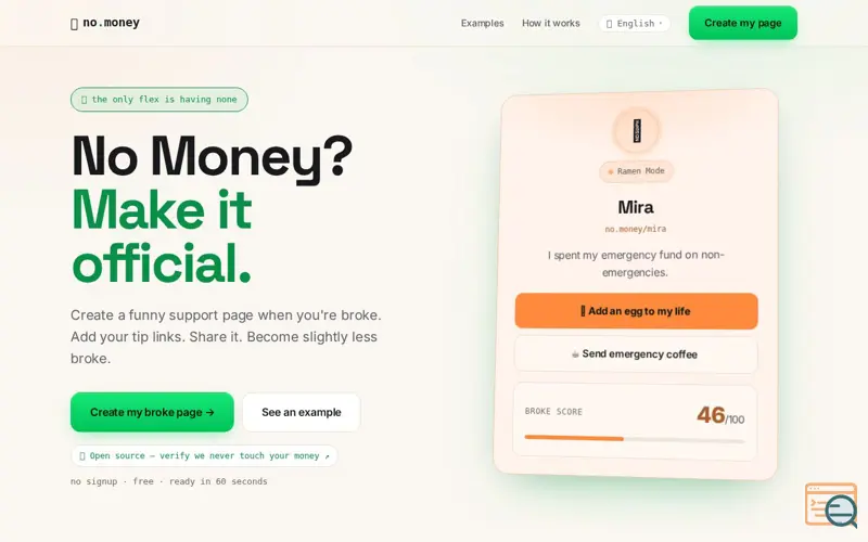 Screenshot of No Money