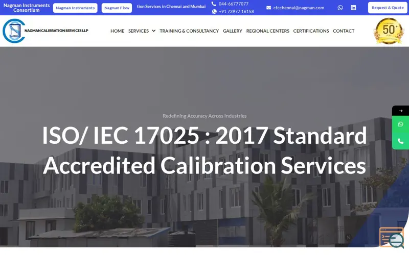 Screenshot of Nagman Calibration Services LLP, a launch using Popup Maker