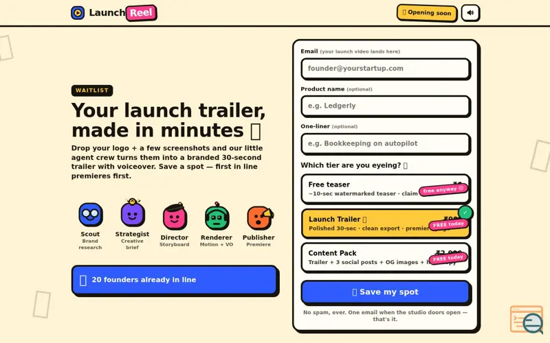 Screenshot of LaunchReel
