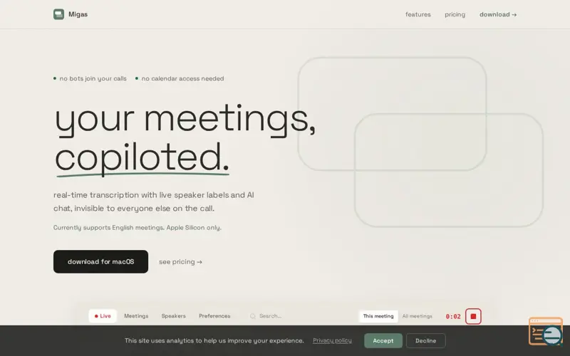 Screenshot of Migas - AI Meeting Copilot