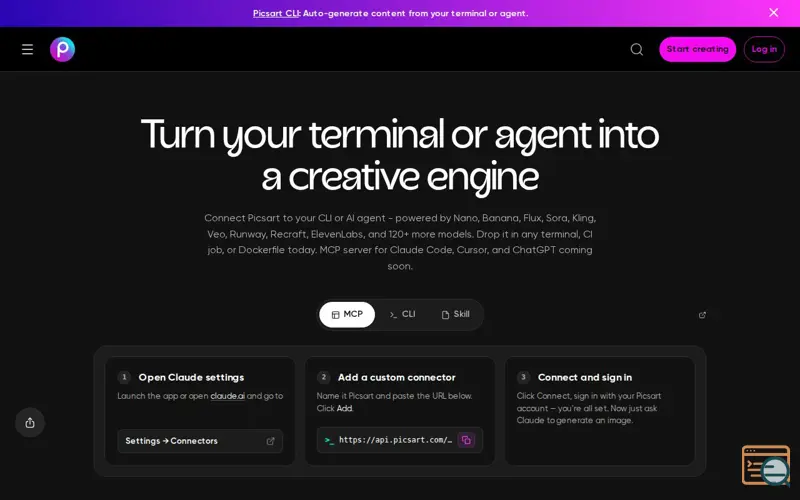Screenshot of Picsart MCP, a launch using JetBrains