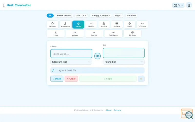 Screenshot of PS-Calculation