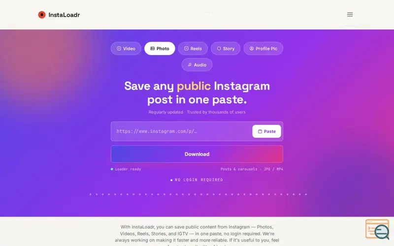 Screenshot of InstaLoadr