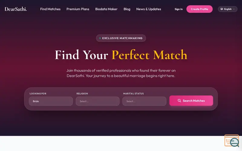 Screenshot of DearSathi - Trusted Matrimony Platform