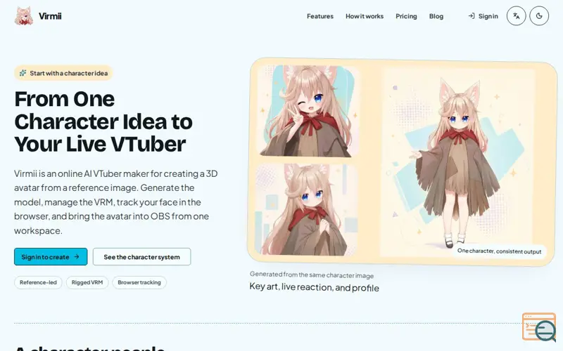 Screenshot of AI VTuber Maker & 3D Avatar Studio | Virmii