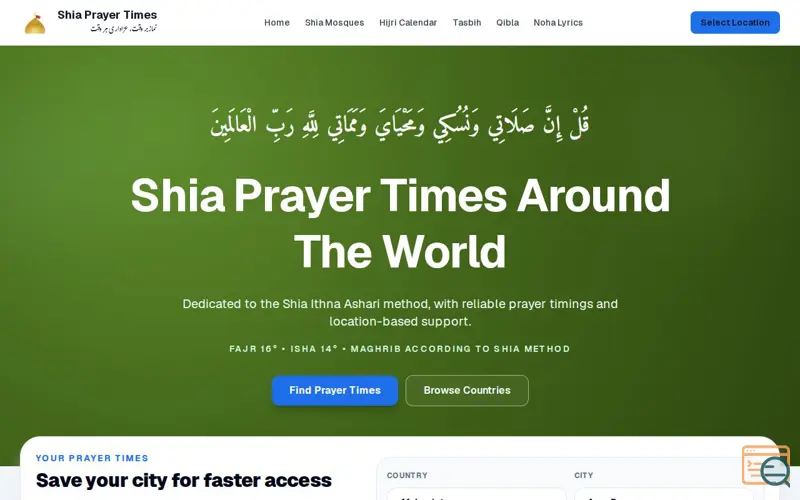 Screenshot of Shia Prayer Times