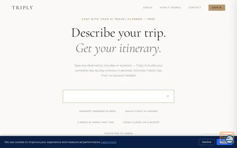 Screenshot of Plan Your Perfect Trip