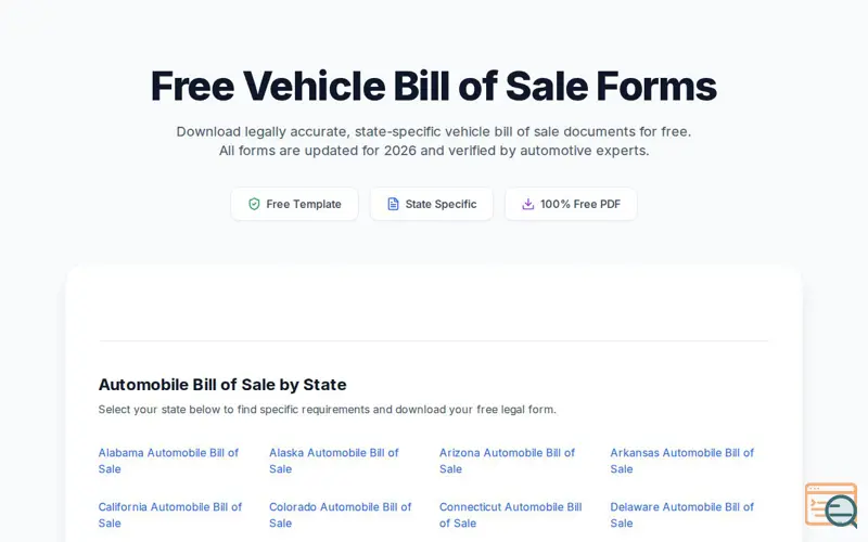 Screenshot of VehicleBillofSale.com