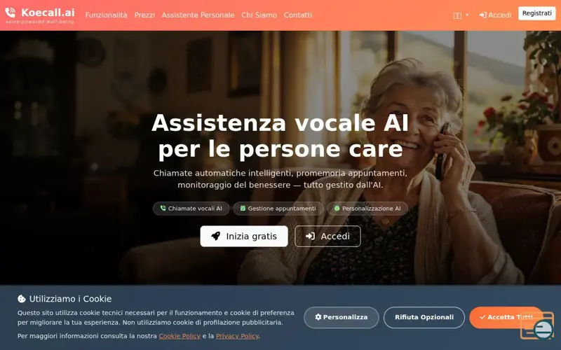 Screenshot of koecall.ai, a launch using Aruba DNS