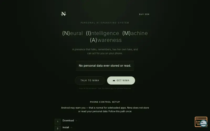 Screenshot of nima