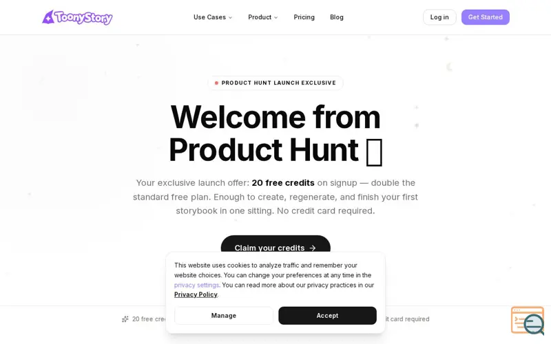 Screenshot of ToonyStory, a launch using ClickRank