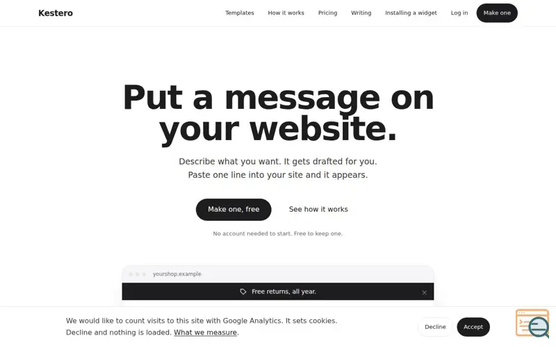 Screenshot of Website widgets, made in your browser — Kestero