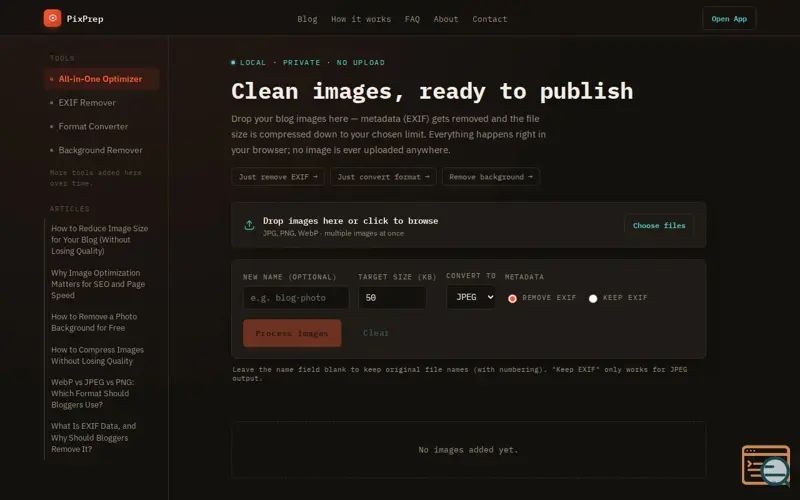 Screenshot of PixPrep — All-in-One Image Optimizer for Bloggers