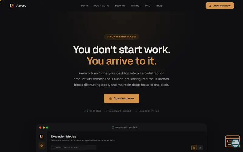 Screenshot of Aevero — Your execution environment, ready in one click.