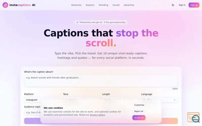 Screenshot of Insta captions 