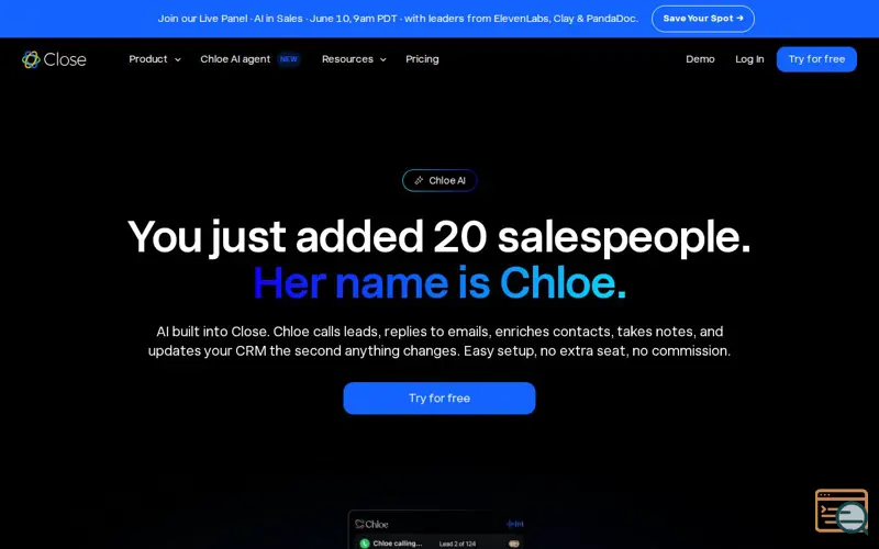 Screenshot of Chloe by Close, a launch using PartnerStack