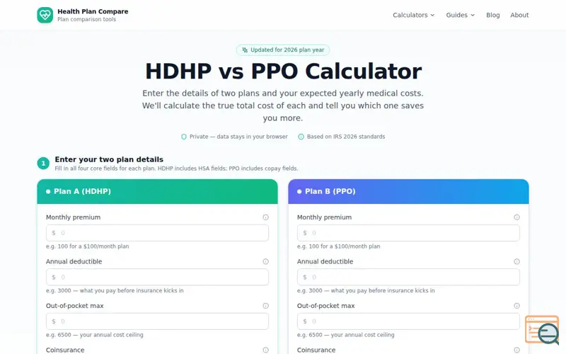 Screenshot of Health Plan Compare