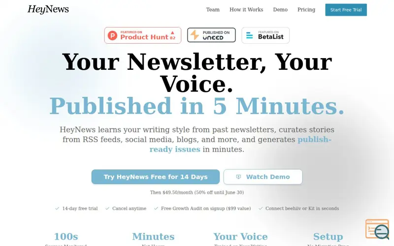 Screenshot of HeyNews, a launch using Gist