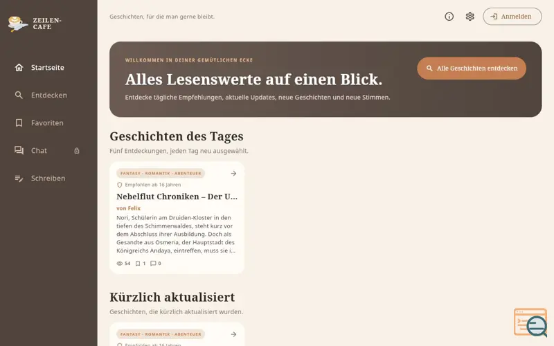 Screenshot of Zeilencafe Schreibapp