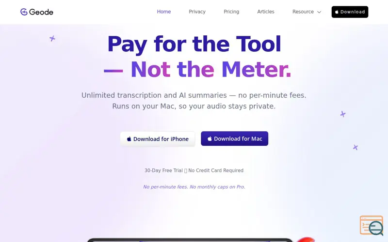 Screenshot of Geode — AI Transcription, No Cloud