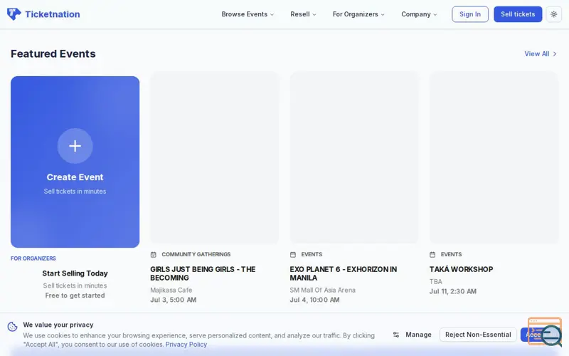 Screenshot of Ticketnation