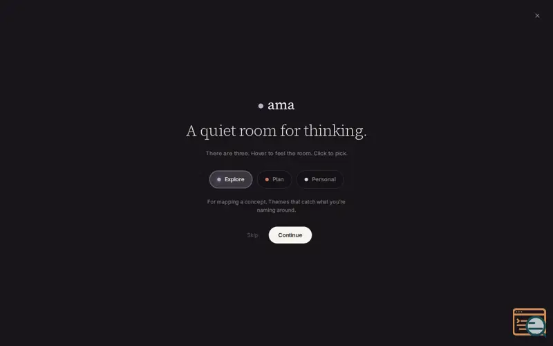 Screenshot of Ama — a quiet room for thinking