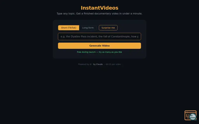 Screenshot of InstantVideos.org