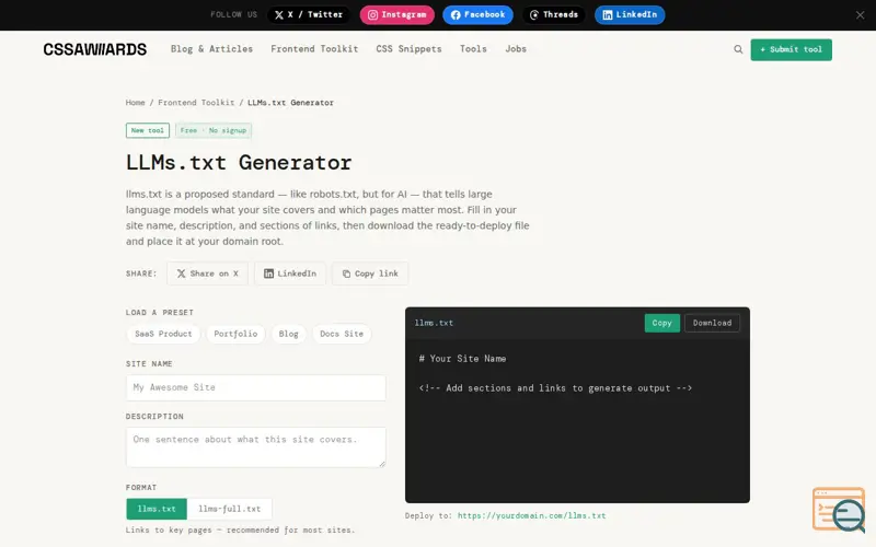 Screenshot of LLMs.txt Generator
