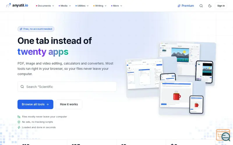 Screenshot of anyutil.io | every online tool in one place