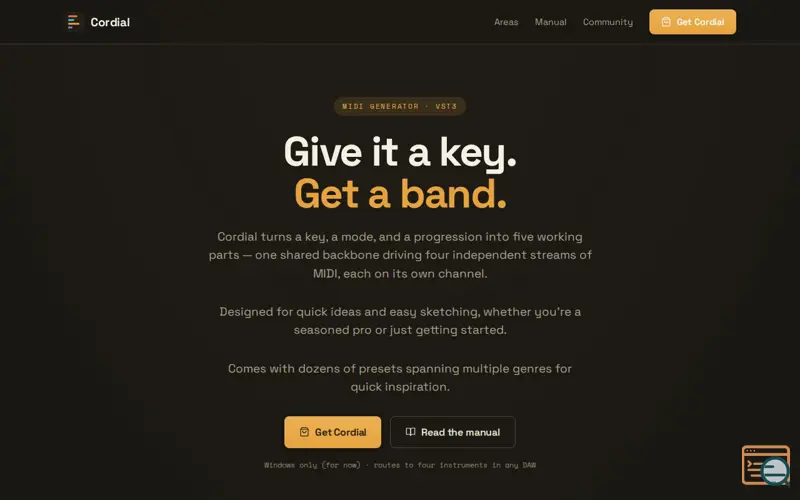 Screenshot of Cordial — Give it a key. Get a band.