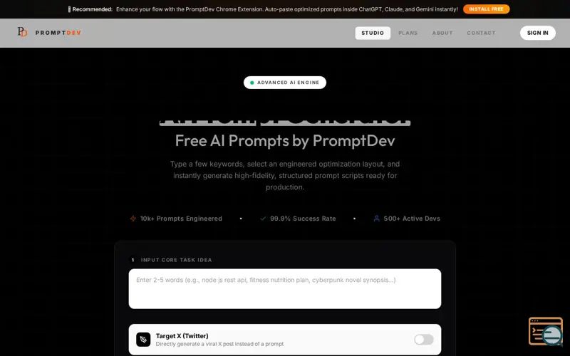 Screenshot of AI Prompt Generator - Free ChatGPT & Midjourney Prompt Maker, a launch using particles.js