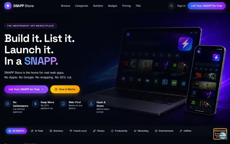 Screenshot of SNAPP Store — Web App Marketplace