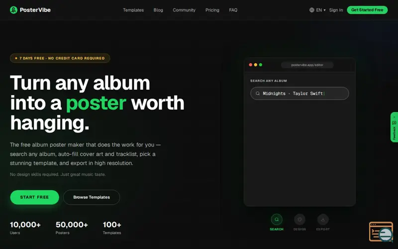 Screenshot of PosterVibe
