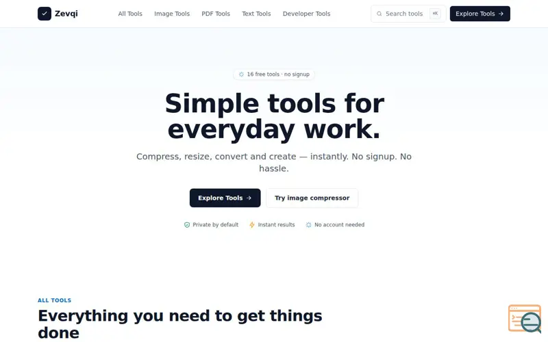 Screenshot of Zevqi — Simple tools for everyday work.