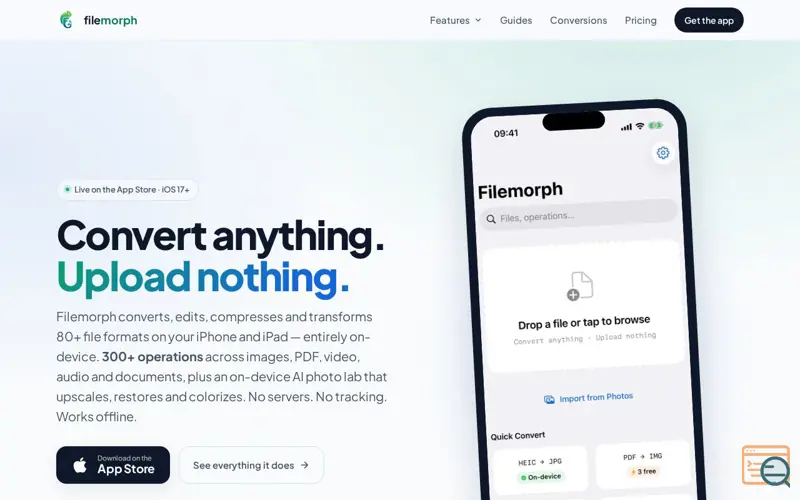 Screenshot of Filemorph — Convert, edit & compress any file on iPhone. Privately.