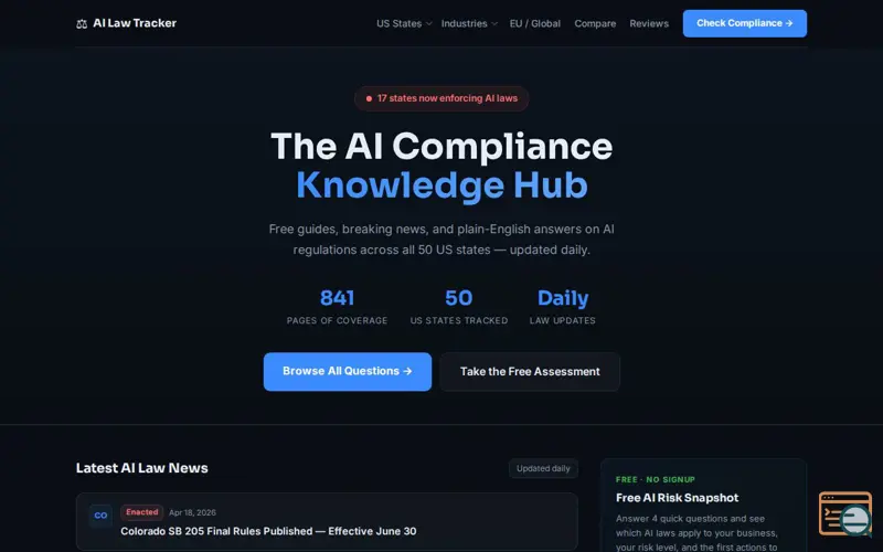 Screenshot of AI Law Tracker