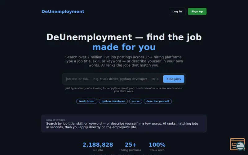Screenshot of DeUnemployment — Search 2M+ Jobs for Free
