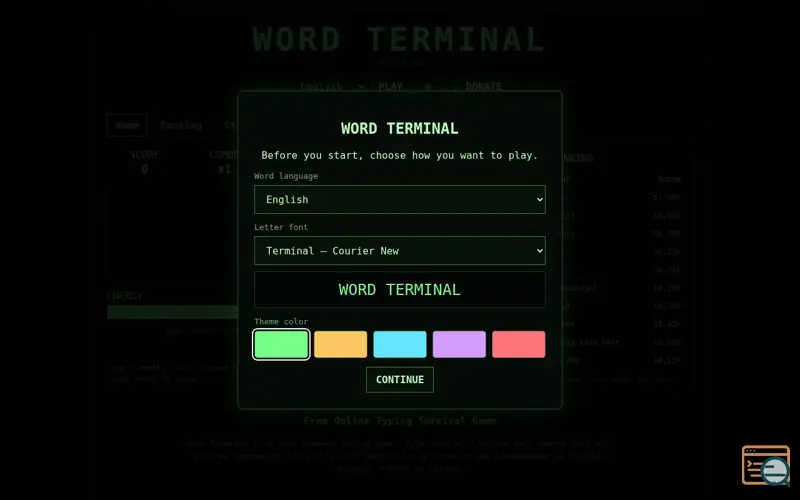 Screenshot of Word Terminal — Free Online Typing Survival Game