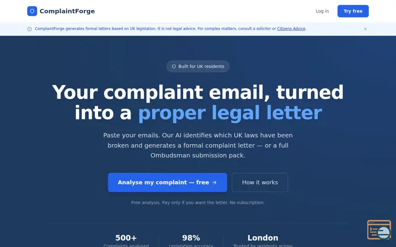 Screenshot of ComplaintForge