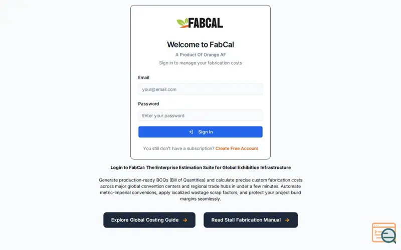 Screenshot of FabCal