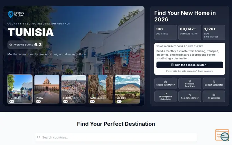 Screenshot of CountryToLive