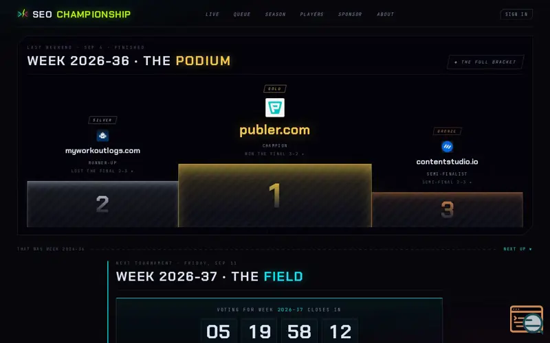 Screenshot of SEO Championship, a launch using ProjectHQ