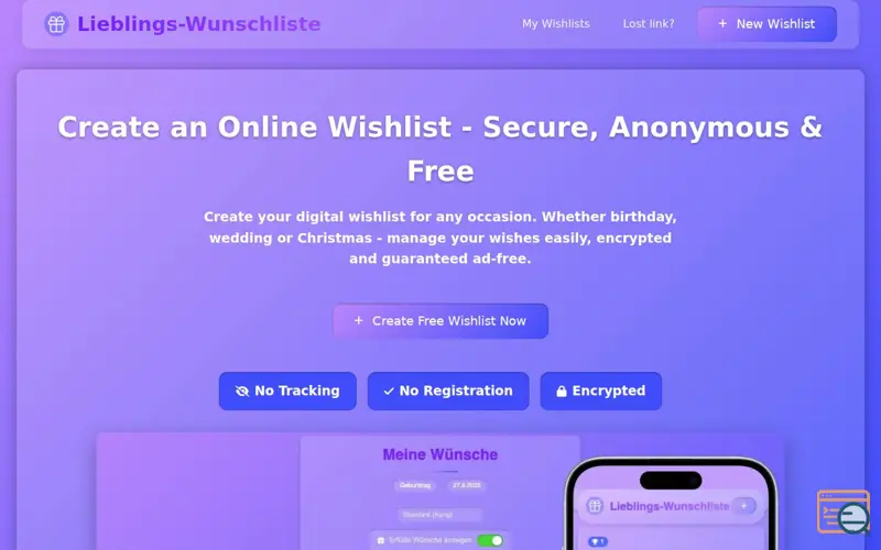 Screenshot of Lieblings-Wunschliste - Online Wishlists