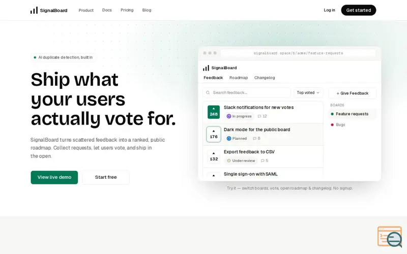 Screenshot of SignalBoard: Feature voting & public roadmaps for SaaS