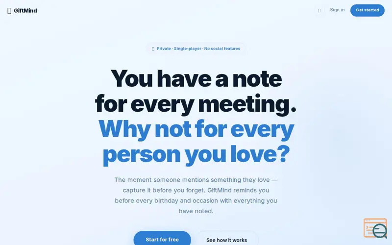 Screenshot of GiftMind
