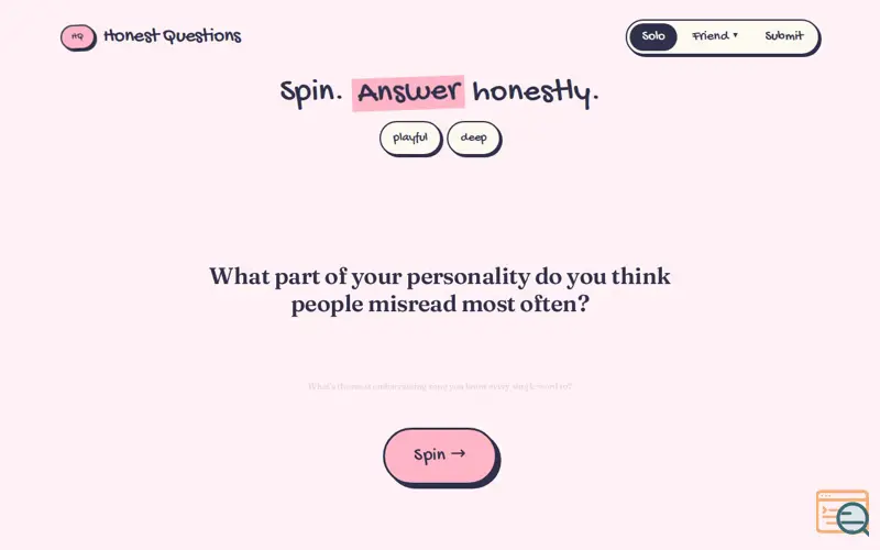 Screenshot of Honest Questions