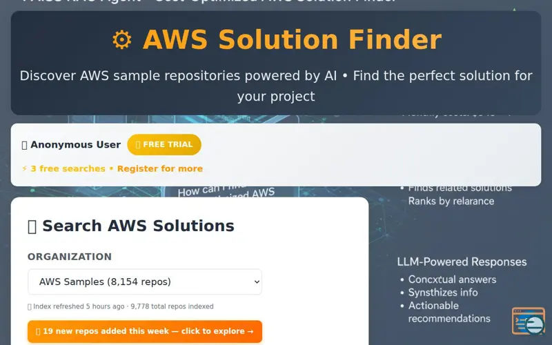Screenshot of AWS Solution Finder