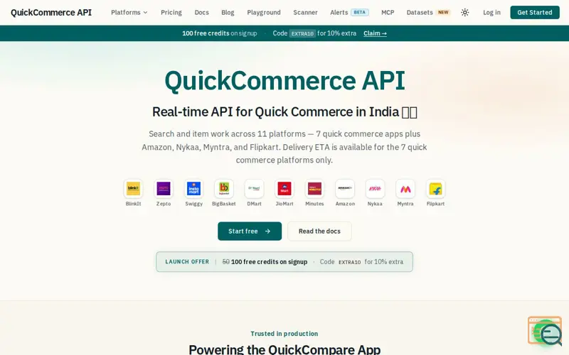 Screenshot of QuickCommerce API