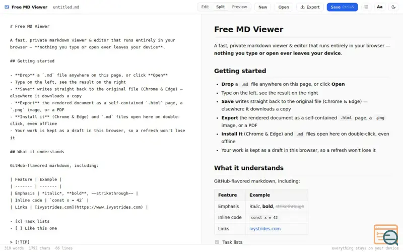 Screenshot of Markdown Viewer and Editor